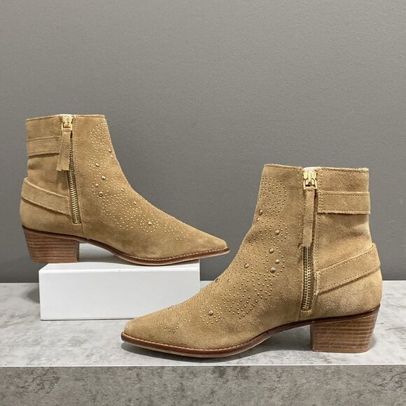 Zara Suede Gold Studded Ankle Boots/Booties Size 36 US 6 - Picture 2 of 16